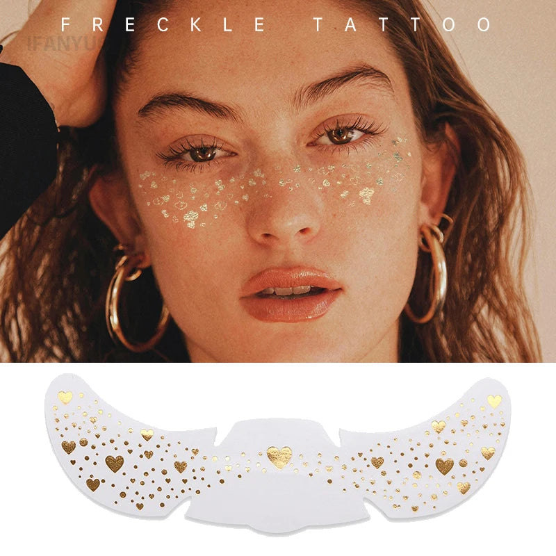 6Pcs Metallic Radiation Golden Silver Fake Freckles Temporary Tattoo Stickers Hot Stamping Freckles Makeup Patches Face Makeup