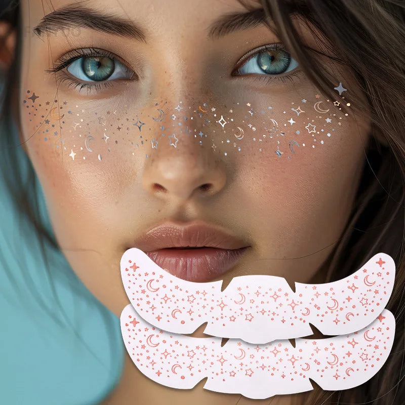 6Pcs Metallic Radiation Golden Silver Fake Freckles Temporary Tattoo Stickers Hot Stamping Freckles Makeup Patches Face Makeup