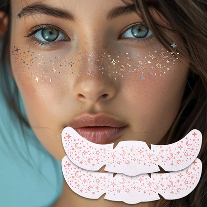 6Pcs Metallic Radiation Golden Silver Fake Freckles Temporary Tattoo Stickers Hot Stamping Freckles Makeup Patches Face Makeup