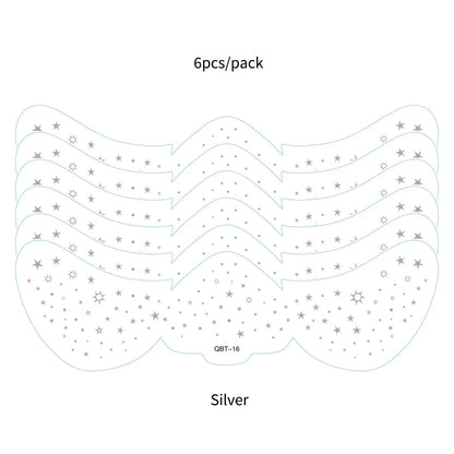 6Pcs Silver Glitter Fake Freckle Tattoo Stickers for Face Makeup Waterproof Gold Temporary Tattoos for Women Holiday Music Party