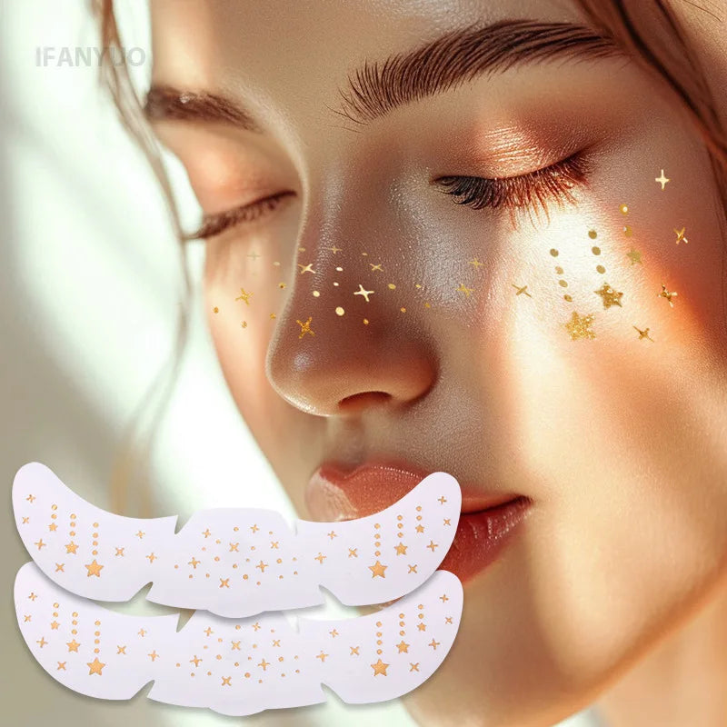 6Pcs Metallic Radiation Golden Silver Fake Freckles Temporary Tattoo Stickers Hot Stamping Freckles Makeup Patches Face Makeup