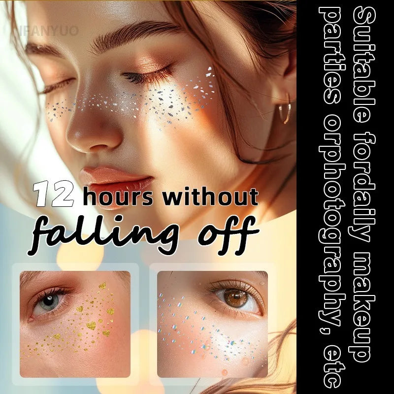 6Pcs Metallic Radiation Golden Silver Fake Freckles Temporary Tattoo Stickers Hot Stamping Freckles Makeup Patches Face Makeup