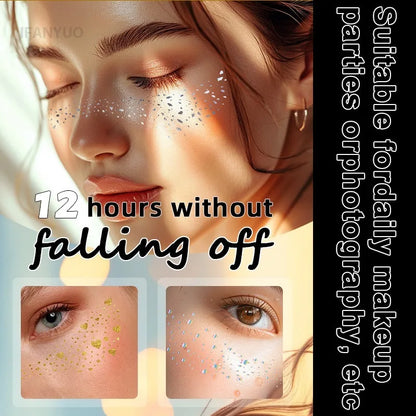 6Pcs Metallic Radiation Golden Silver Fake Freckles Temporary Tattoo Stickers Hot Stamping Freckles Makeup Patches Face Makeup
